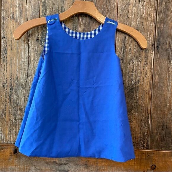 Handmade Baby Toddler Sz 1 Reversible Blue Gingham Summer Sleeveless Beach Dress - Picture 7 of 8